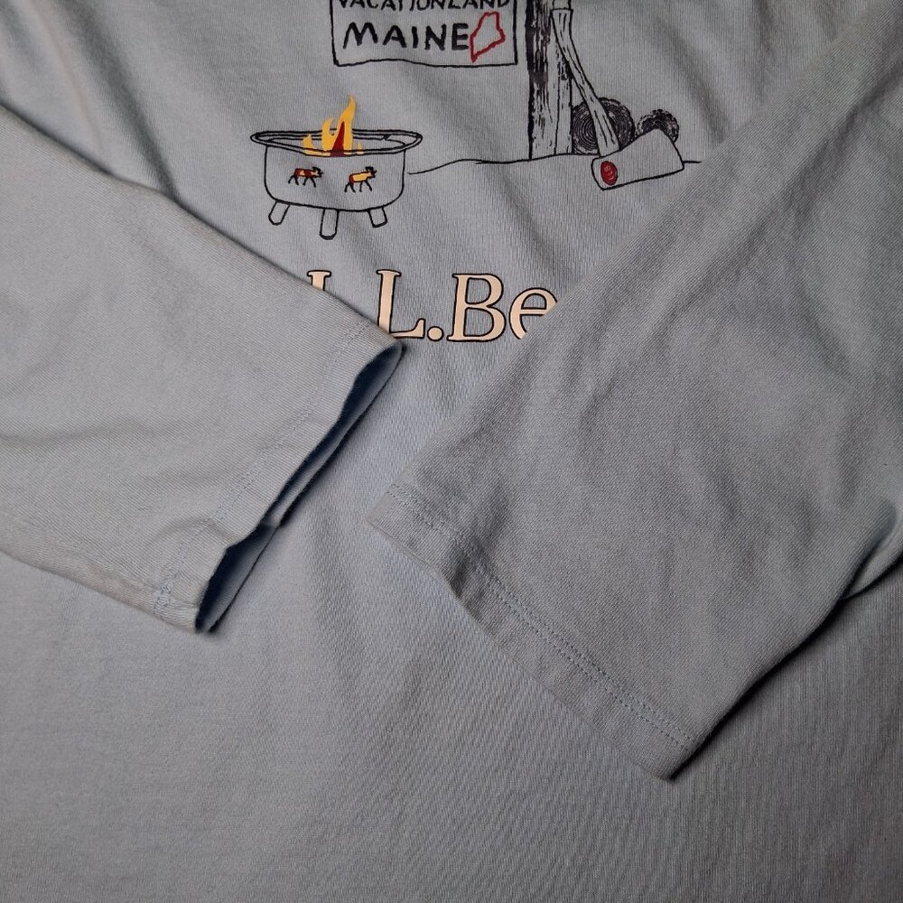 LL Bean Shirt Women Medium Blue Long Slv Vacationland Maine Owl Camping Camp - Picture 12 of 12
